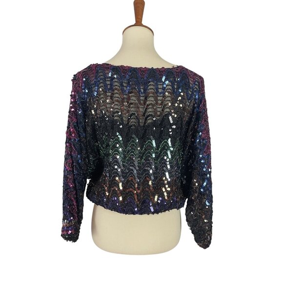 Vintage 80s Womens M Sequin Dolman Sleeve Top Shirt Three Flags California - Picture 3 of 10